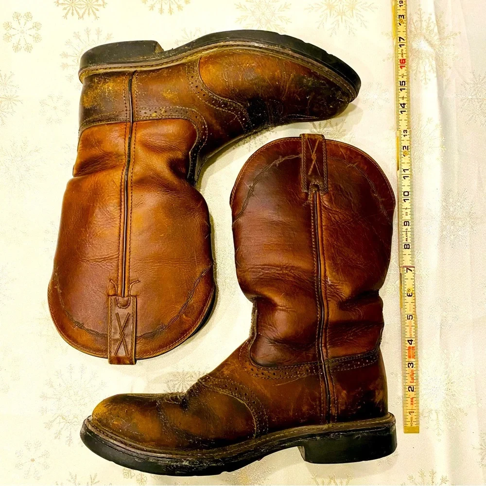 Barbed Wire Western Work Boots Slip Oil Resistant Square toe Men’s 10         WG - Picture 2 of 9